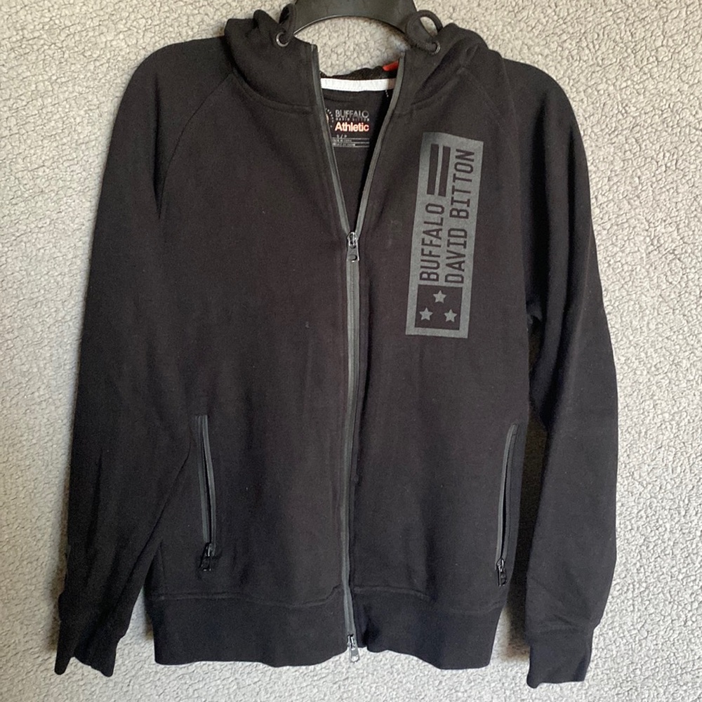 P10 Buffalo David Bitton Athletic Hoodie Sweatshirt Mens S Small Black Street